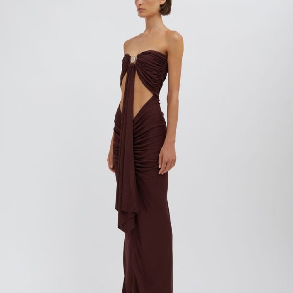 New Christopher Esber Bezel Quartz Disconnect Dress in Mahogany maxi cutout - Picture 10 of 11